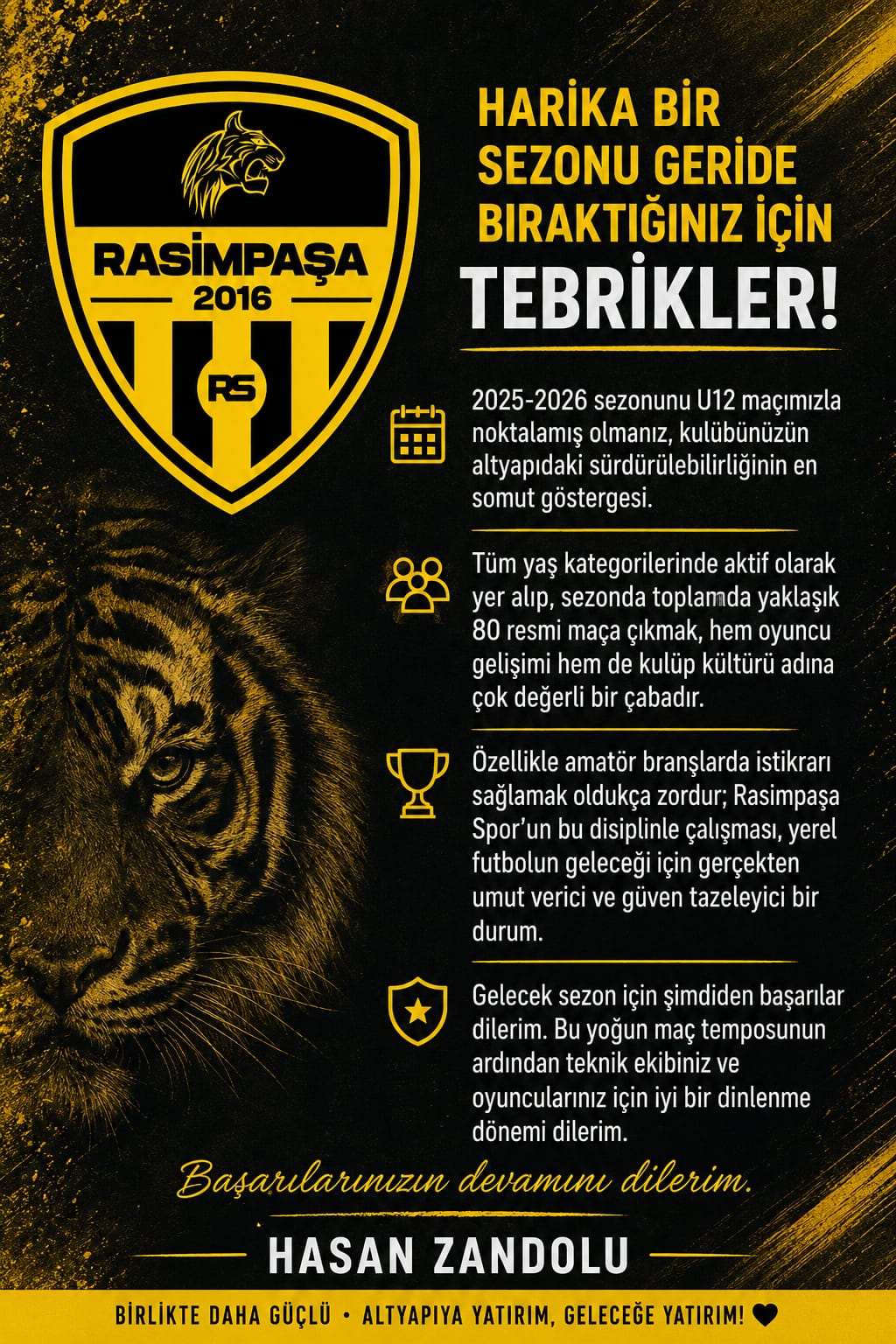 Rasimpaşa Spor’a Sezon Sonu Tebriği: “Altyapıya Yatırım, Geleceğe Yatırım”