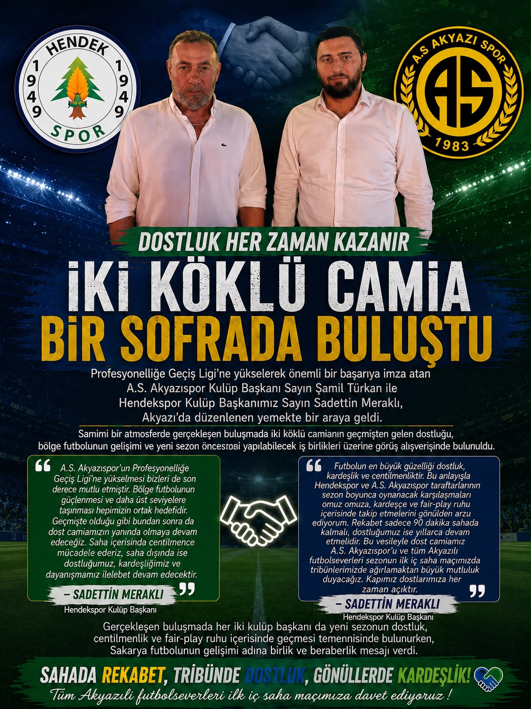 HENDEKSPOR’DAN AS AKYAZISPOR’A DOSTLUK ZİYARETİ